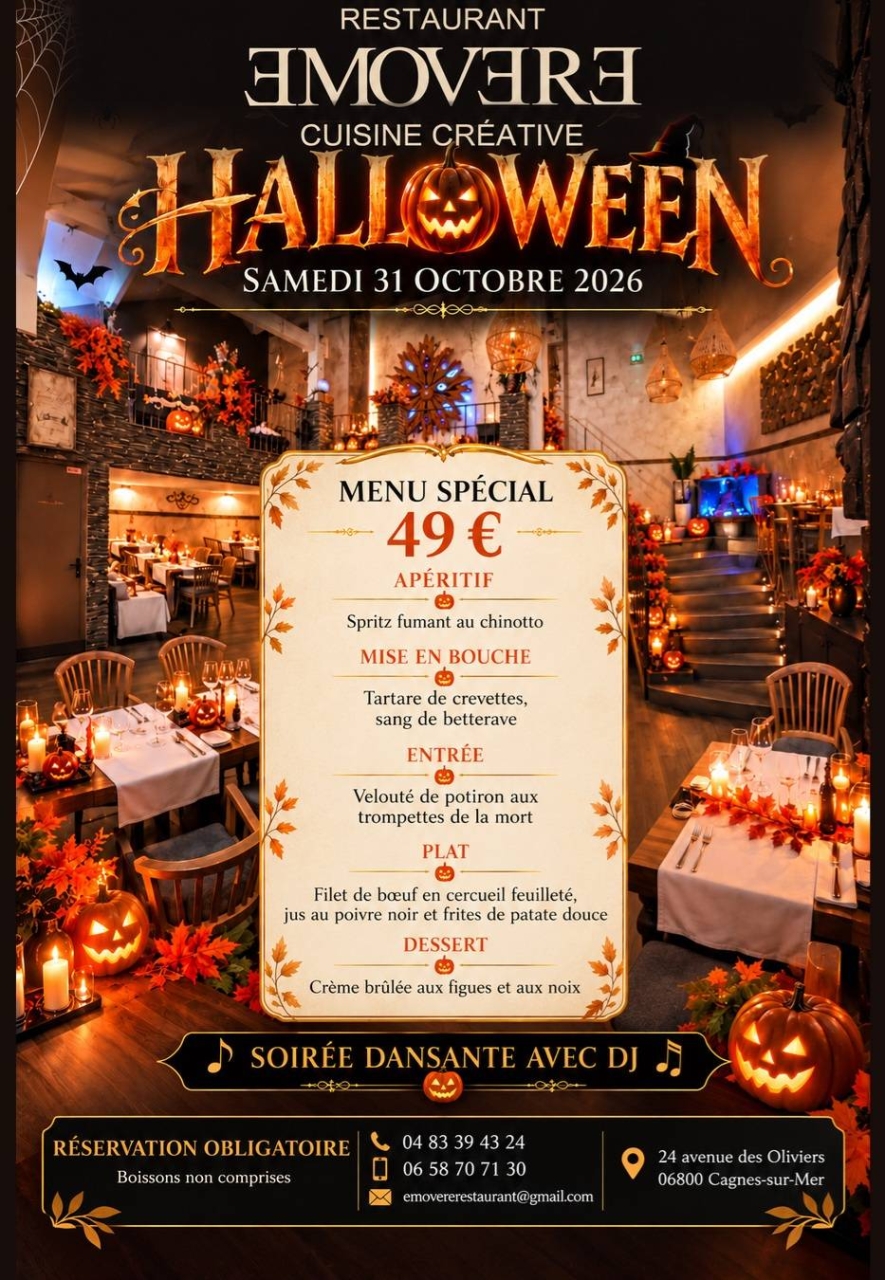 - Menu halloween - Emovere - restaurant CAGNES-SUR-MER - Restaurant Cros de Cagnes