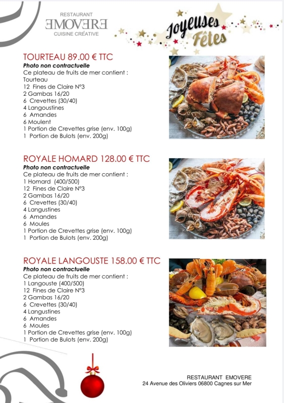 Menu de Fêtes - Emovere - restaurant CAGNES-SUR-MER - Meilleur restaurant Cagnes sur Mer