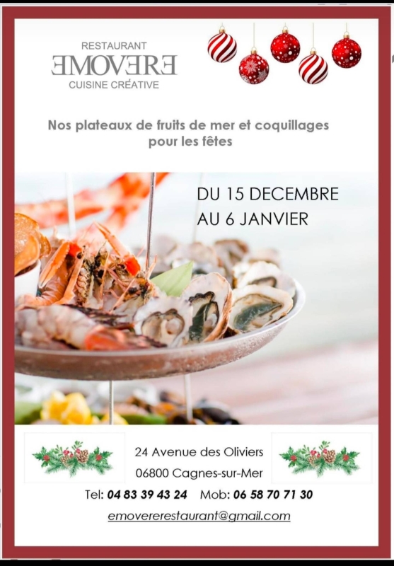 Menu de Fêtes - Emovere - restaurant CAGNES-SUR-MER - Meilleur restaurant Cagnes sur Mer